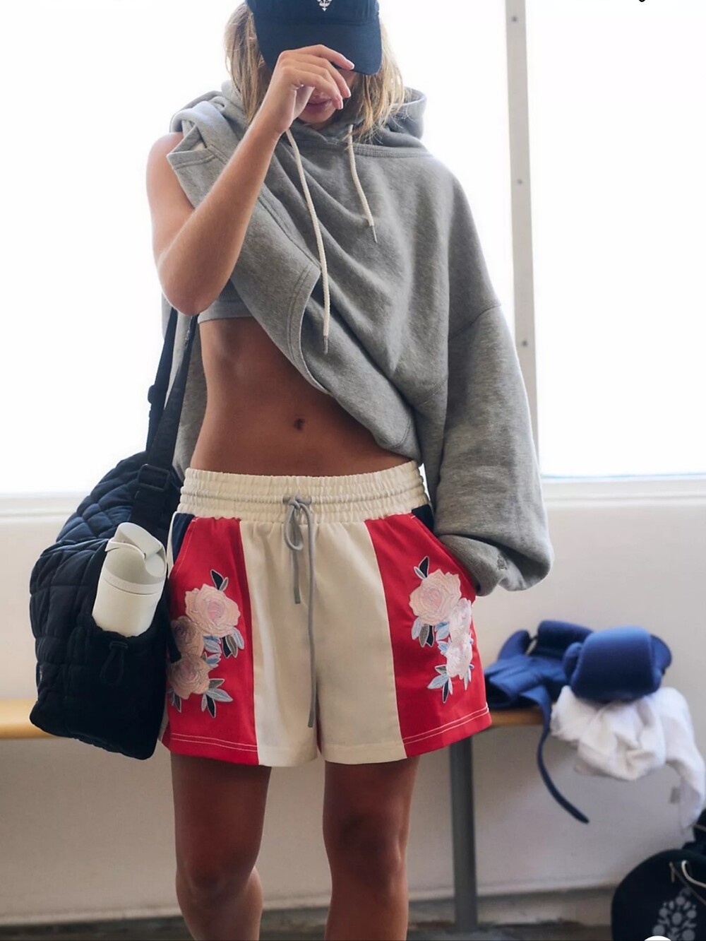 Free People Movement In The Ring Shorts Floral Embroidered Satin Boxer Style